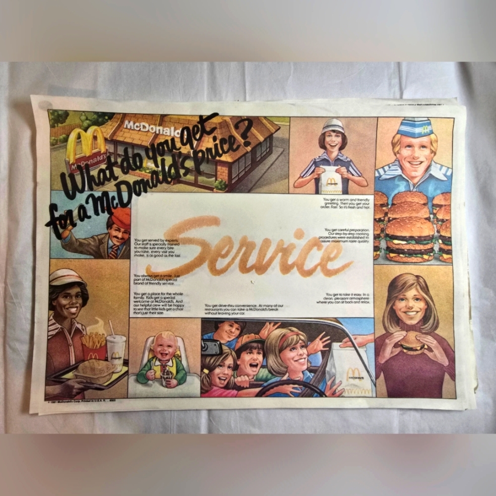 Vintage 1981 Mcdonalds Placemats 25-26 Total Rare Set, Hard to Find.
